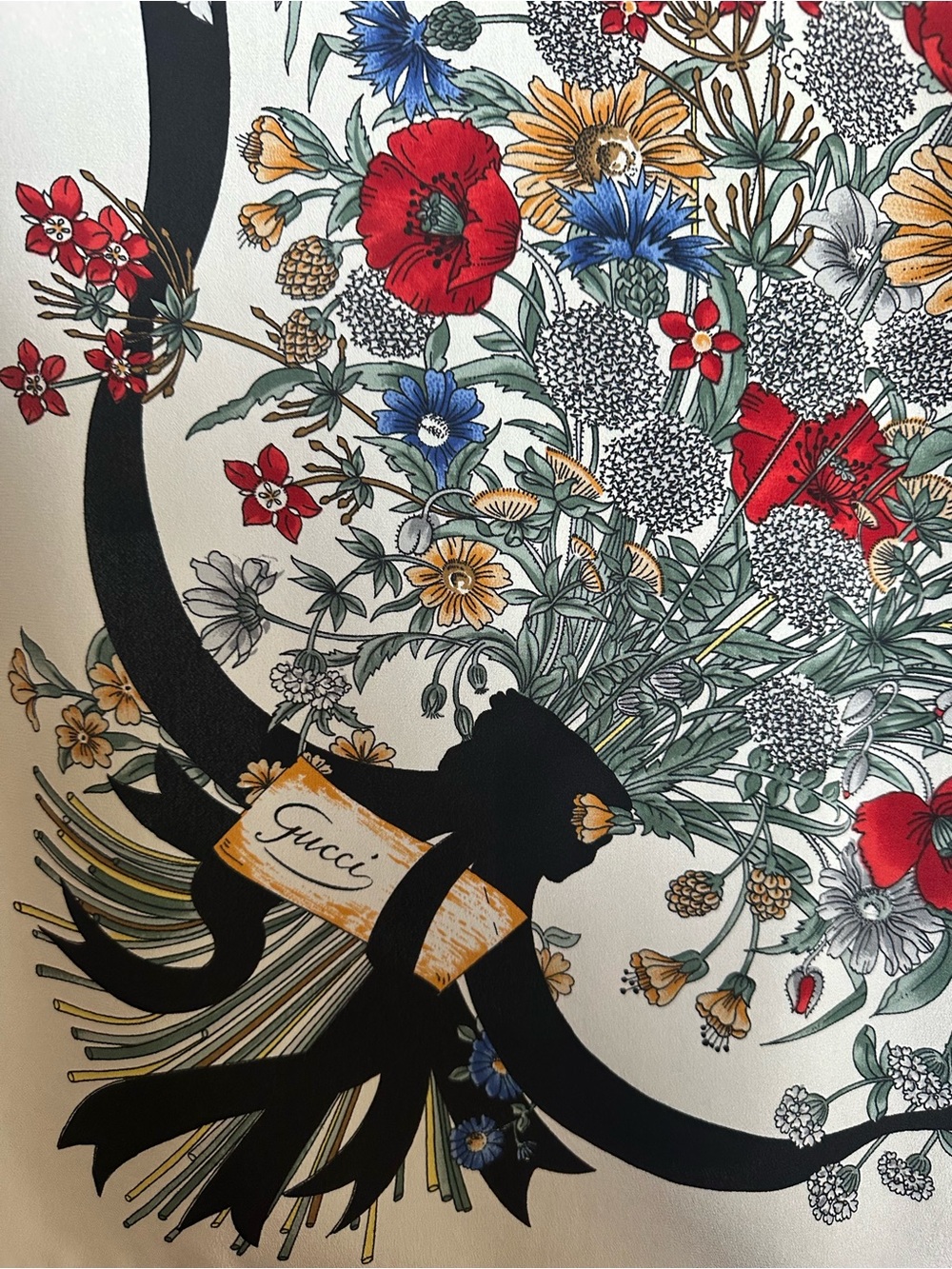 Vintage GUCCI Vittorio Accornero Flora Silk Scarf Poppies Wheat Cornflowers - Picture 4 of 13